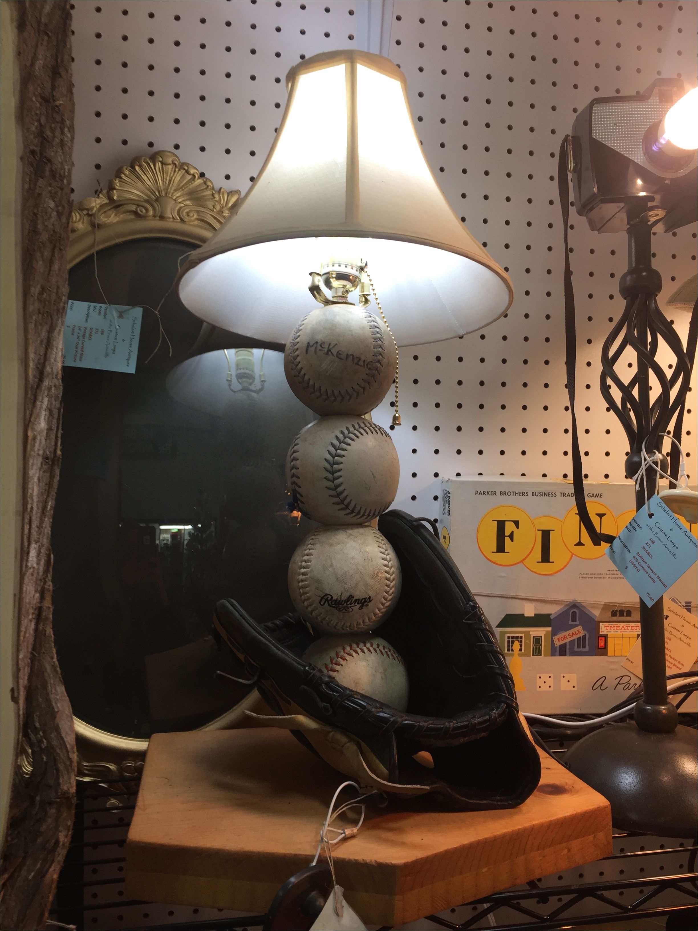 baseball lamp with baseballs and baseball glove made by schelert custom lamps found at brass
