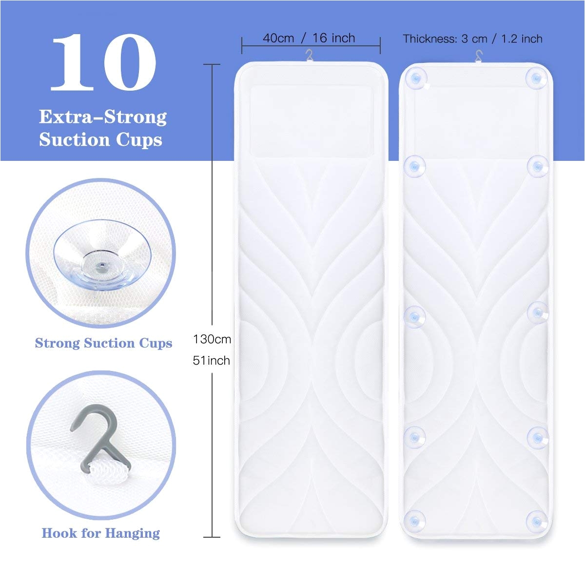 amazon com full body bath mat pillow luxury spa cushion bathtub mat with extra large non slip suction cups neck shoulder tailbone support quick dry
