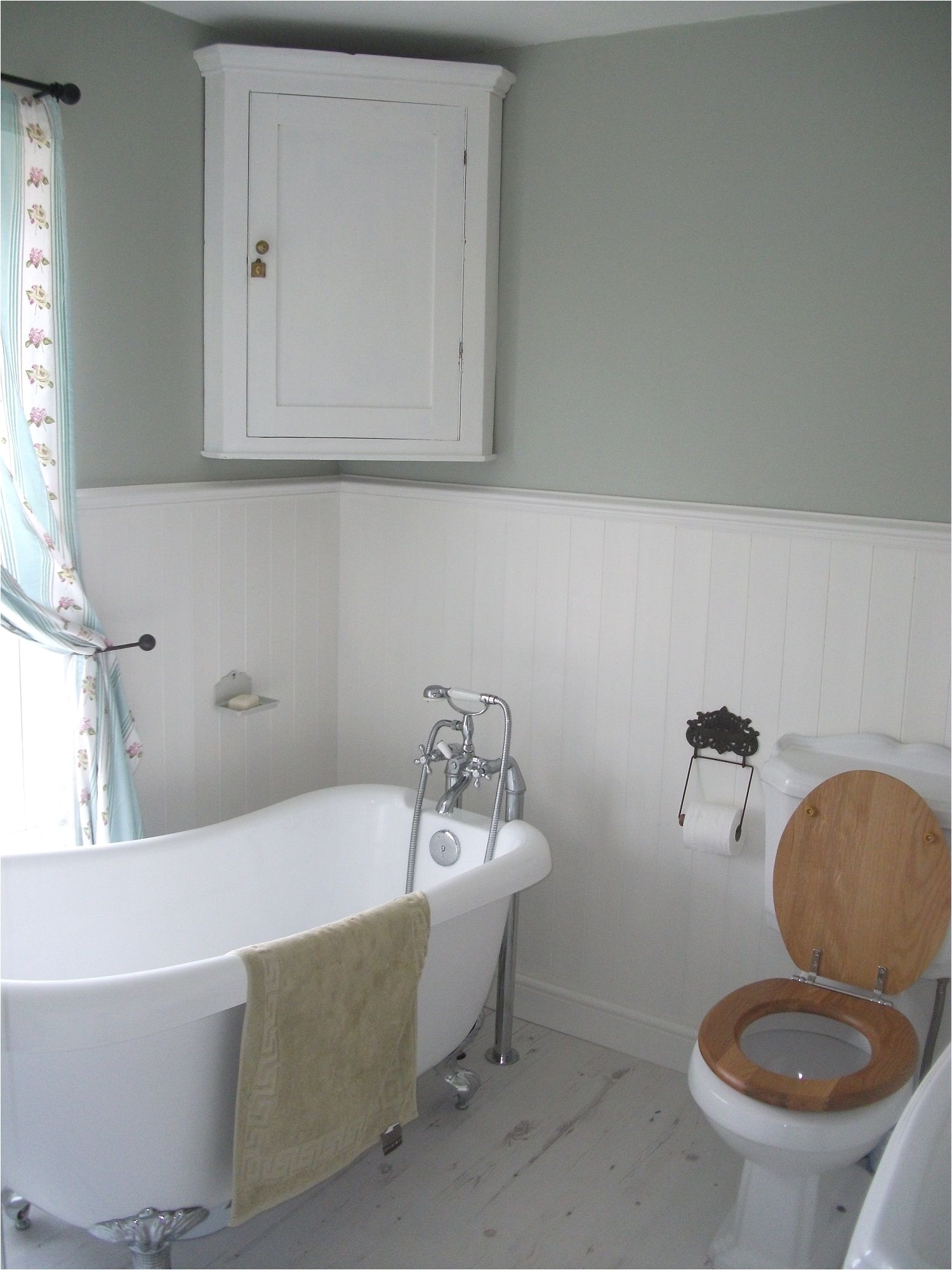 our vintage style bathroom complete with slipper bath walls in mizzle by farrow and ball