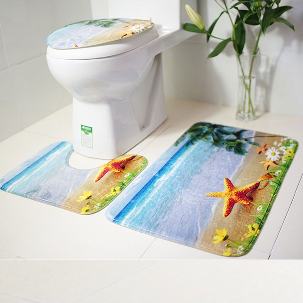 aliexpress com buy 3pcs a set bathroom non slip blue ocean style pedestal rug lid toilet cover bath polyester mat 7 from reliable mat suppliers on