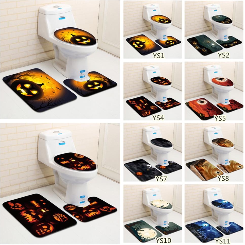 halloween pumpkin toilet mat set bathroom carpet toilet lid cover toilet seat cover rugs non slip bath mats le71 halloween pumpkin toilet mat bathroom