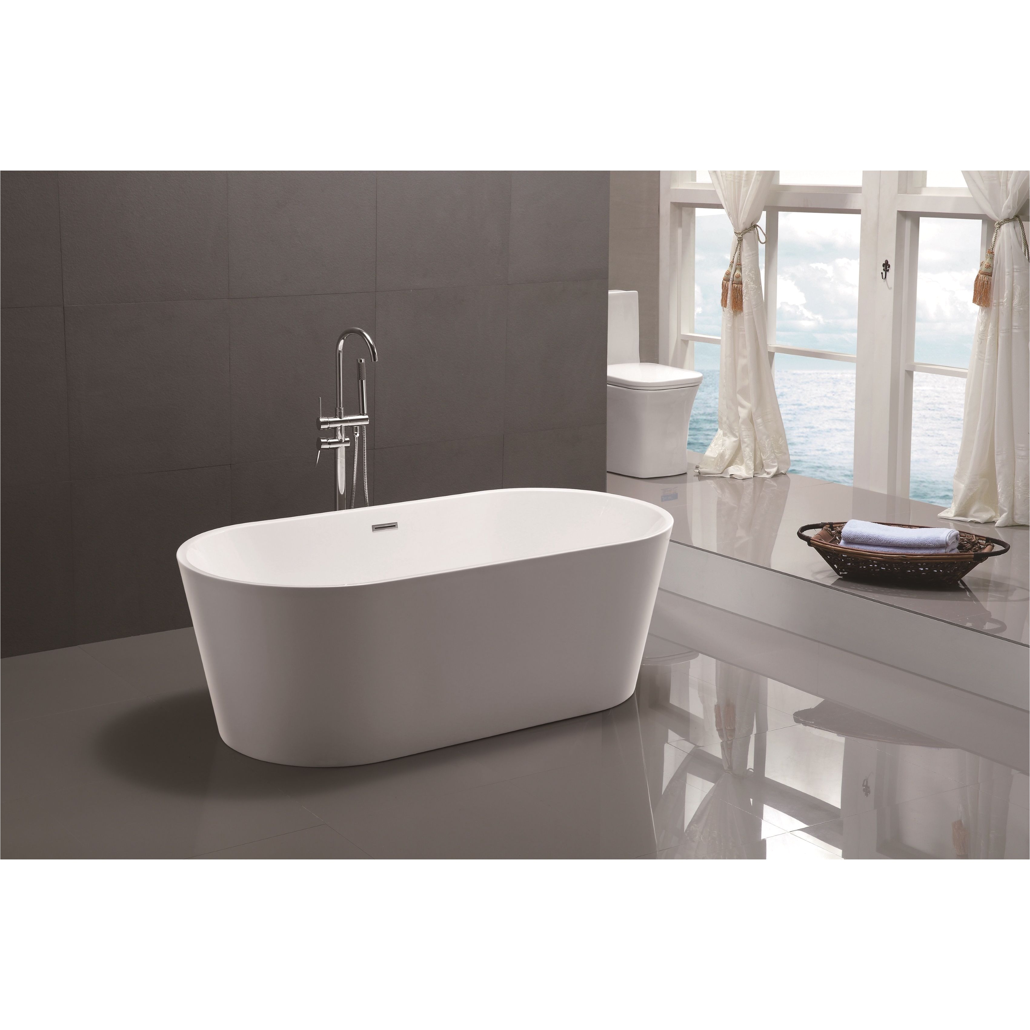 luxuriate in the indulgent beauty of this freestanding soaking bathtub from vanity art this white acrylic