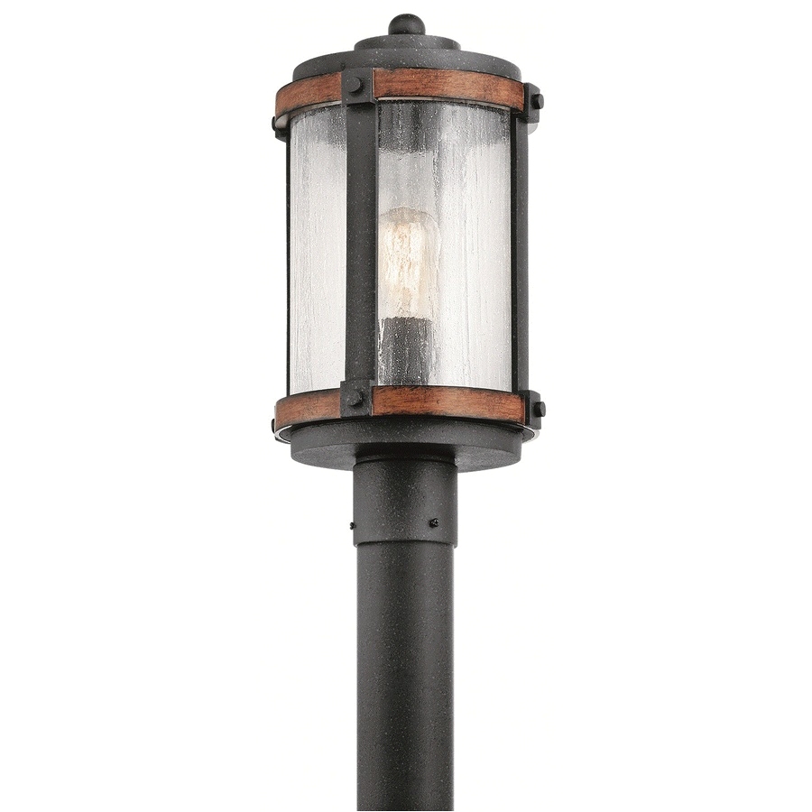 kichler barrington 17 75 in h distressed black and wood post light
