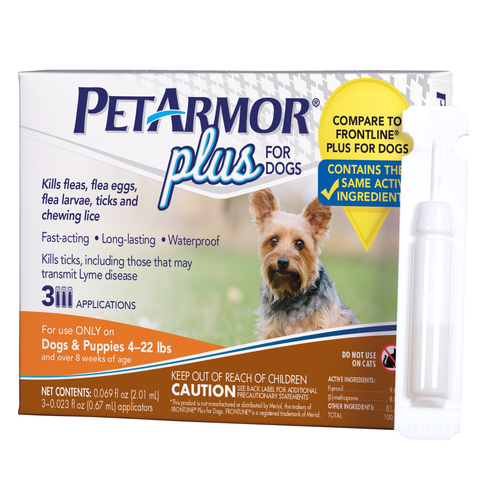 petarmor plus flea tick prevention for small dogs with fipronil 4 to 22 pounds 3 monthly treatments walmart com