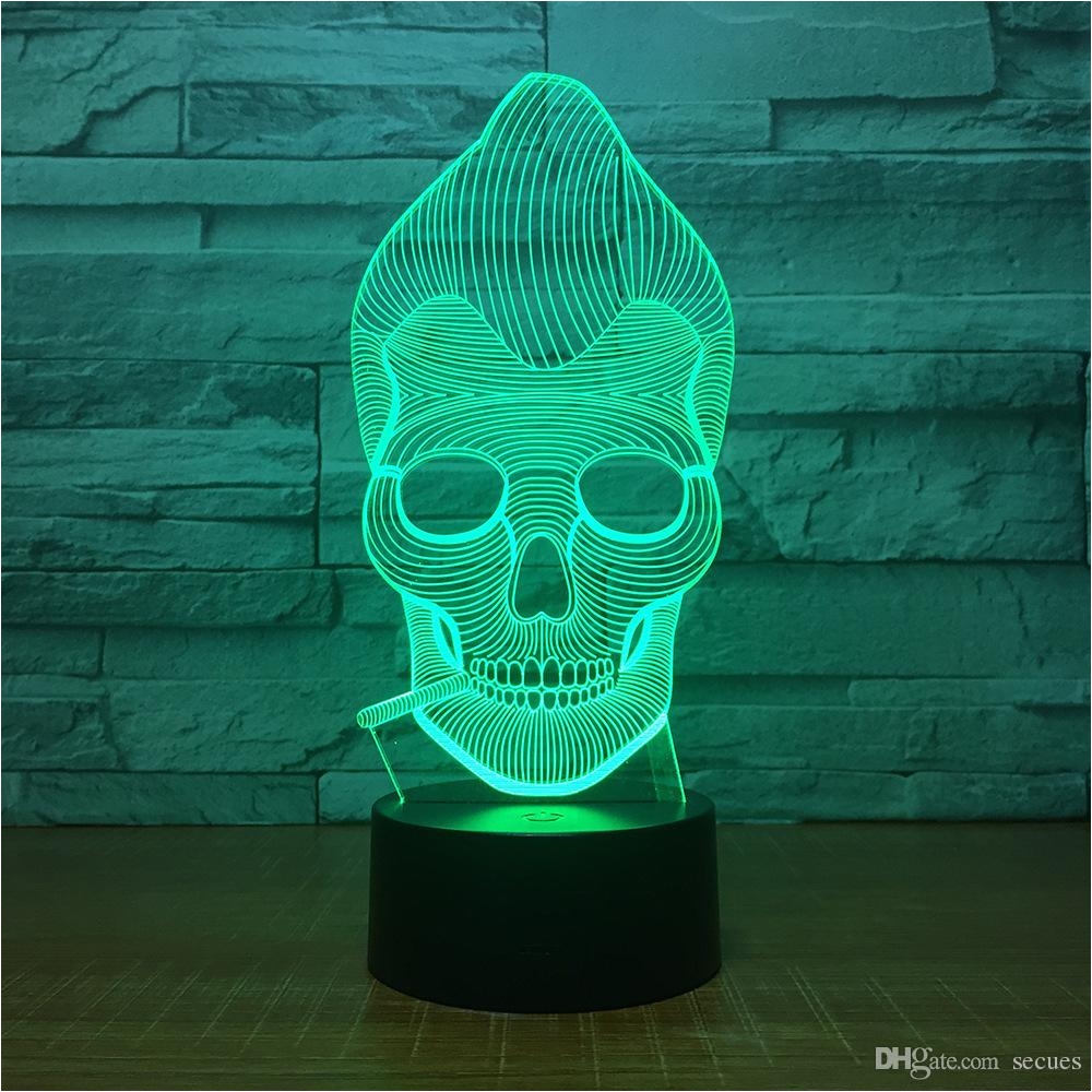 smoking skull 3d illusion light lamp aa battery bin usb powered 7 rgb light dc 5v