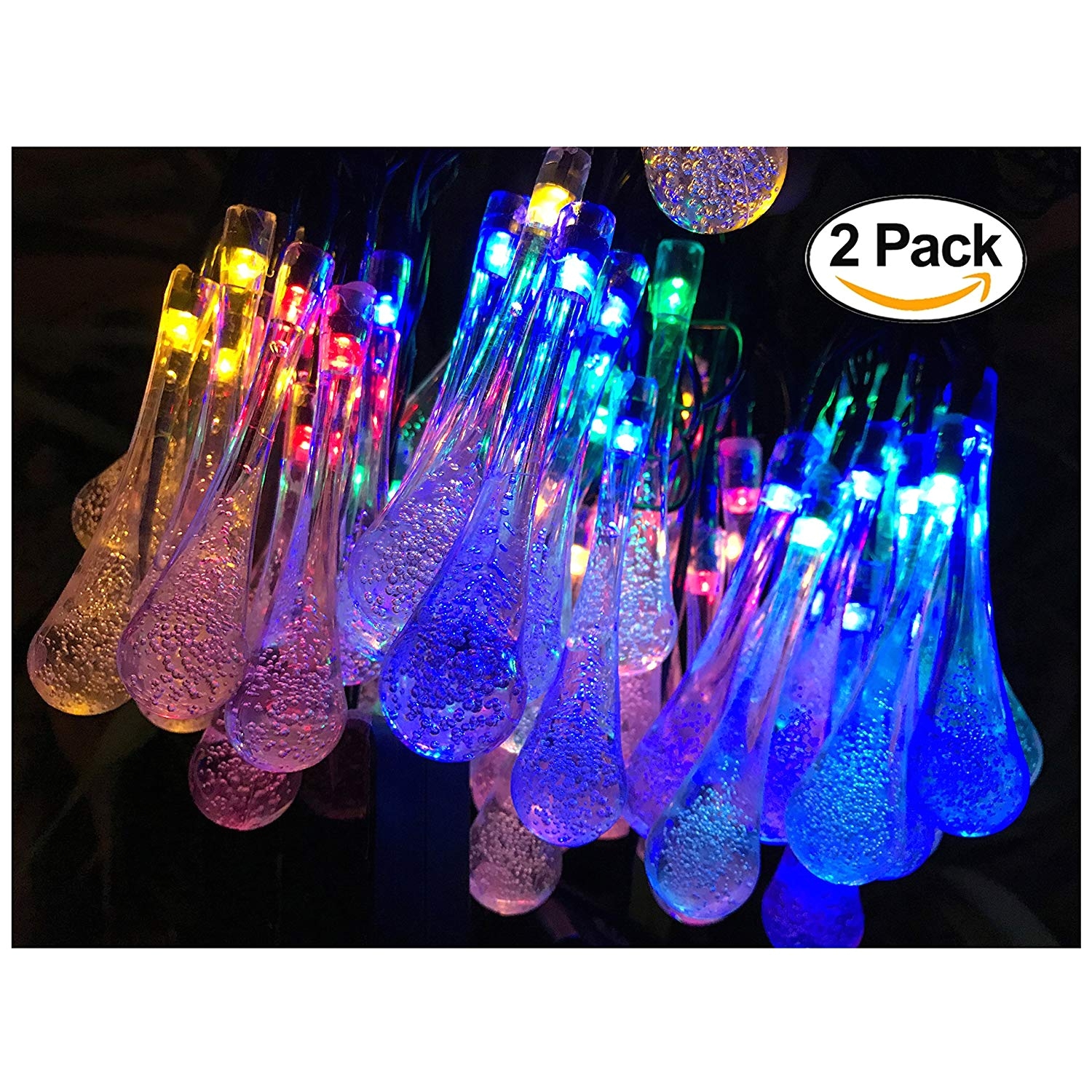 amazon com 2 pack solar strings lights lemontec 20 feet 30 led water drop solar fairy lights waterproof lights for garden patio yard home