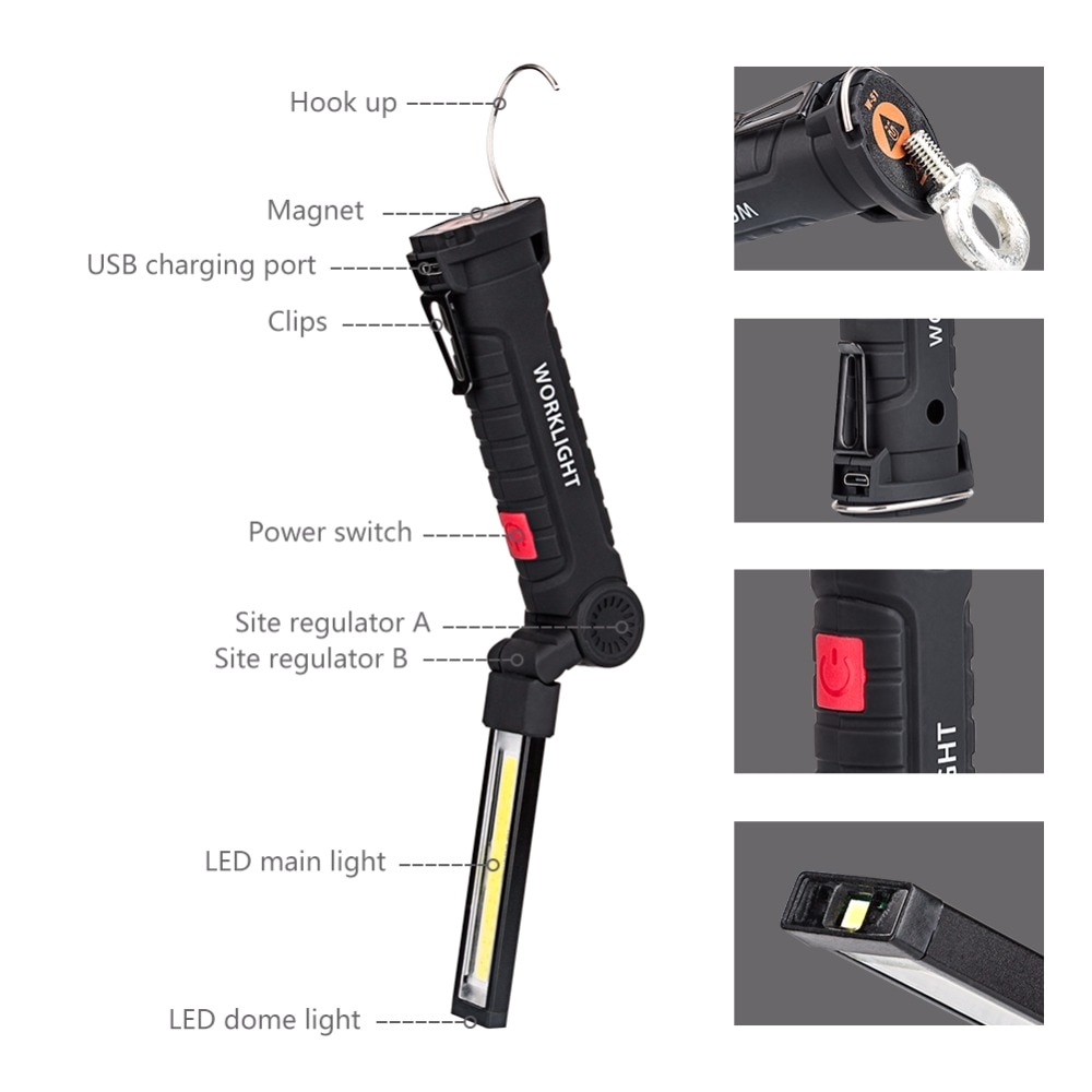 Battery Powered Work Lights Foldable Flexible Hand torch Work Light Magnetic Inspection Lamp