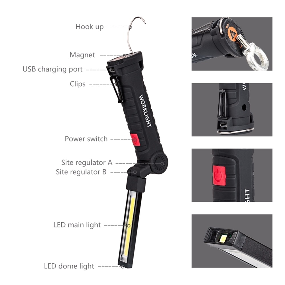 foldable flexible hand torch work light magnetic inspection lamp flashlight torch built in battery usb charging port in led flashlights from lights