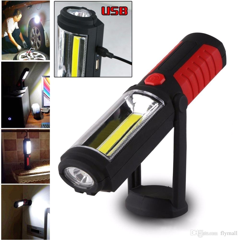powerful portable cob led flashlight magnetic usb rechargeable work light 360 degree stand hanging torch lamp with hook camping light