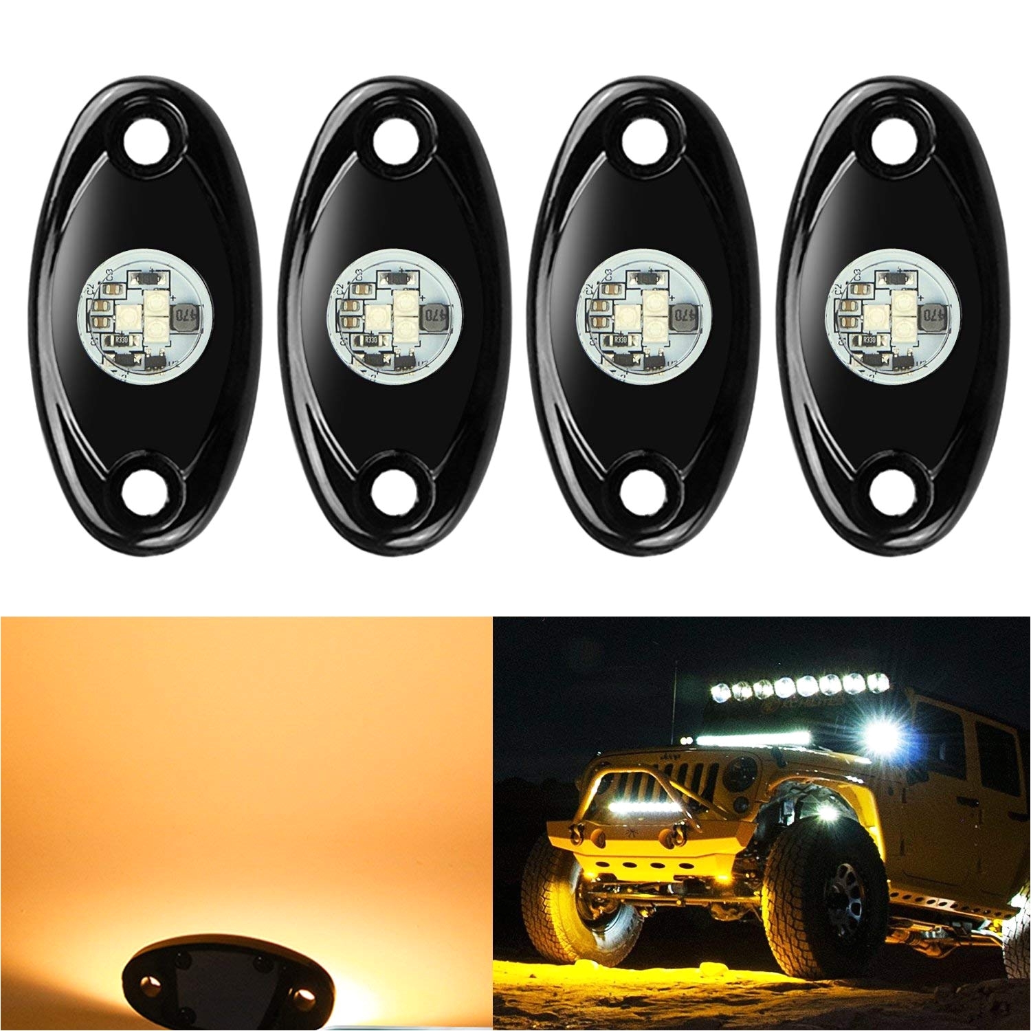 amazon com 4 pods led rock lights kit ampper waterproof underglow led neon trail rig lights for car truck atv utv baja raptor offroad boat trail rig lamp