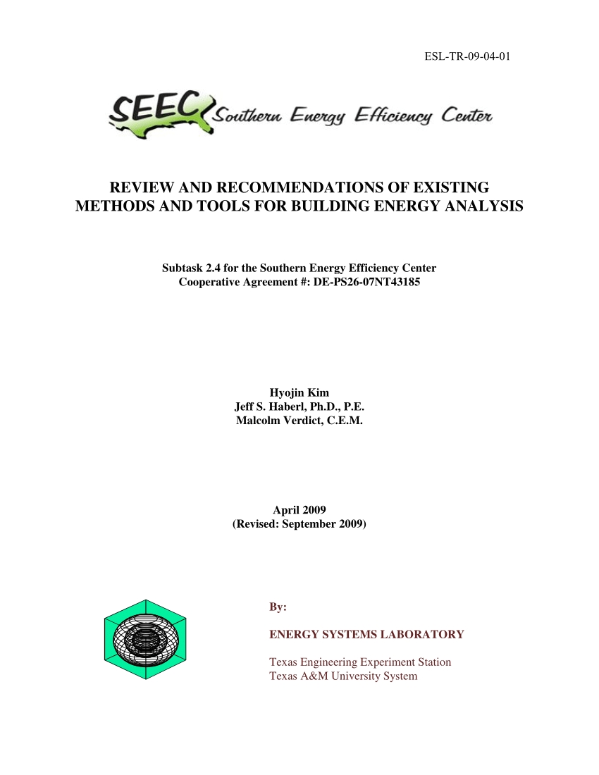 pdf review and recommendations of existing methods and tools for building energy analysis subtask 2 4 for the southern energy efficiency center