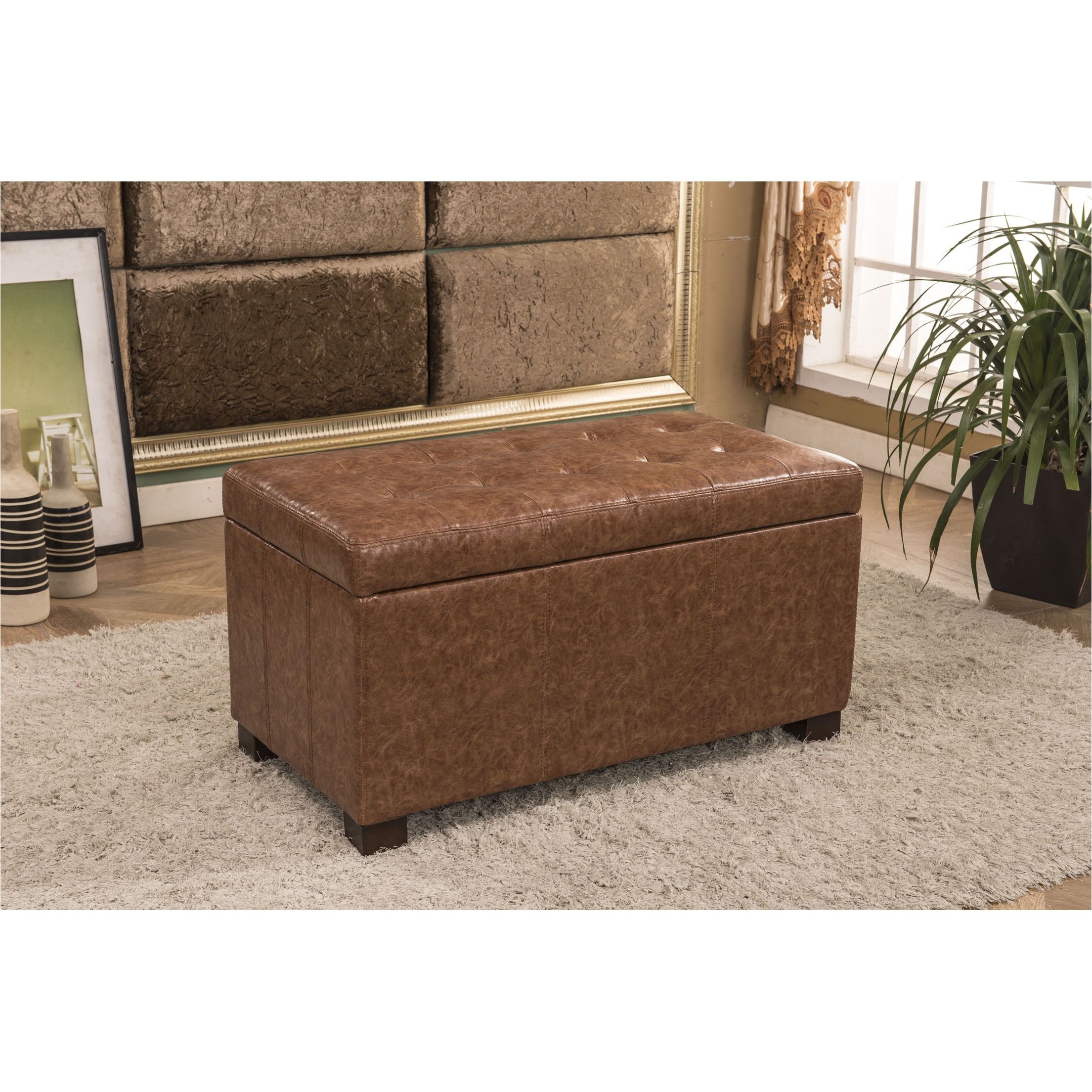 usa traditional waxed texture tufted storage bench ottoman more colors espresso