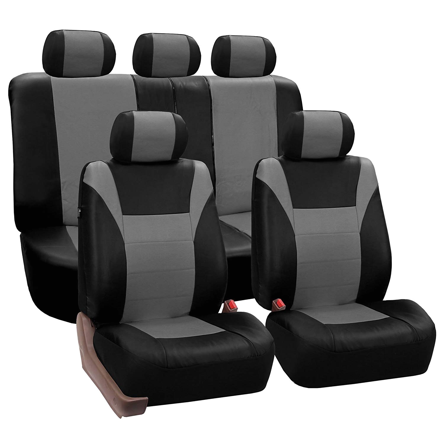 amazon com fh group pu003gray115 gray racing style faux leather seat cover full set airbag compatible and split bench automotive