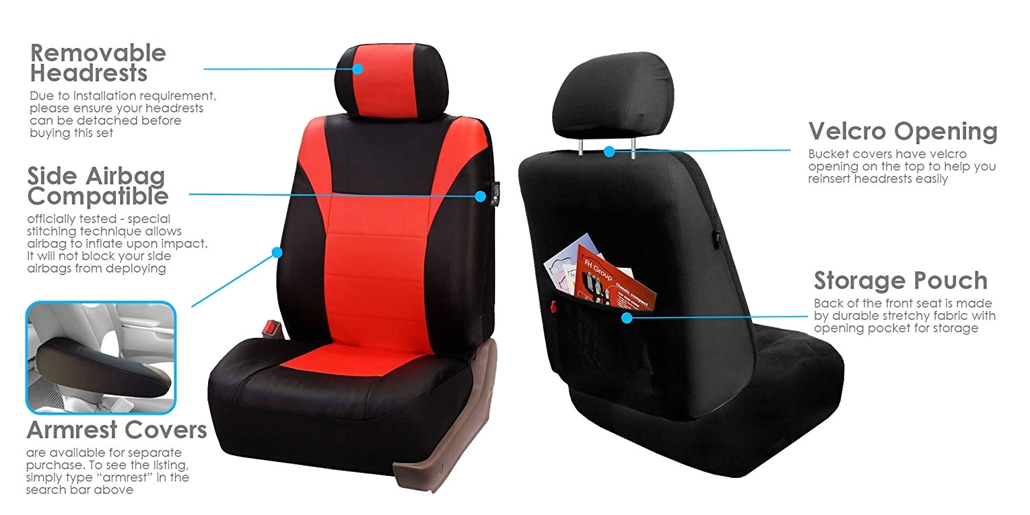 amazon com fh group pu003tangerine115 red racing style faux leather seat cover full set airbag compatible and split bench automotive