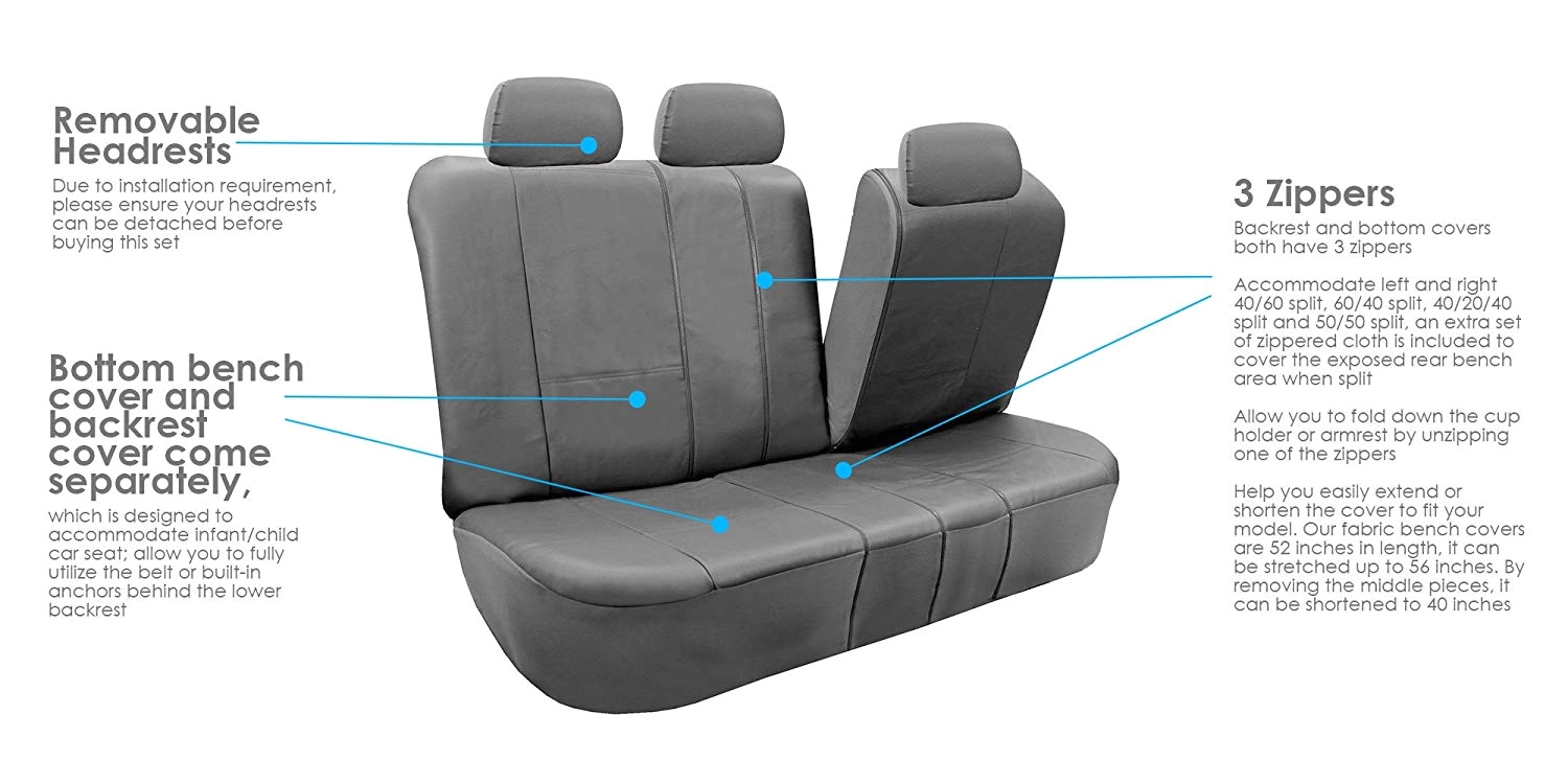 amazon com fh pu002 classic pu leather car seat covers airbag compatible and split bench solid grey color automotive