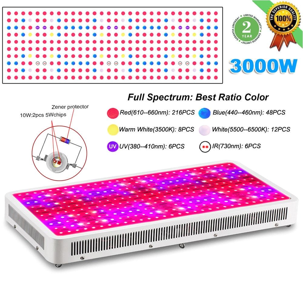 jiernuo 3000w led grow light full spectrum double chips plant grow light uv ir red blue warm white for medical bloom indoor top led grow lights led