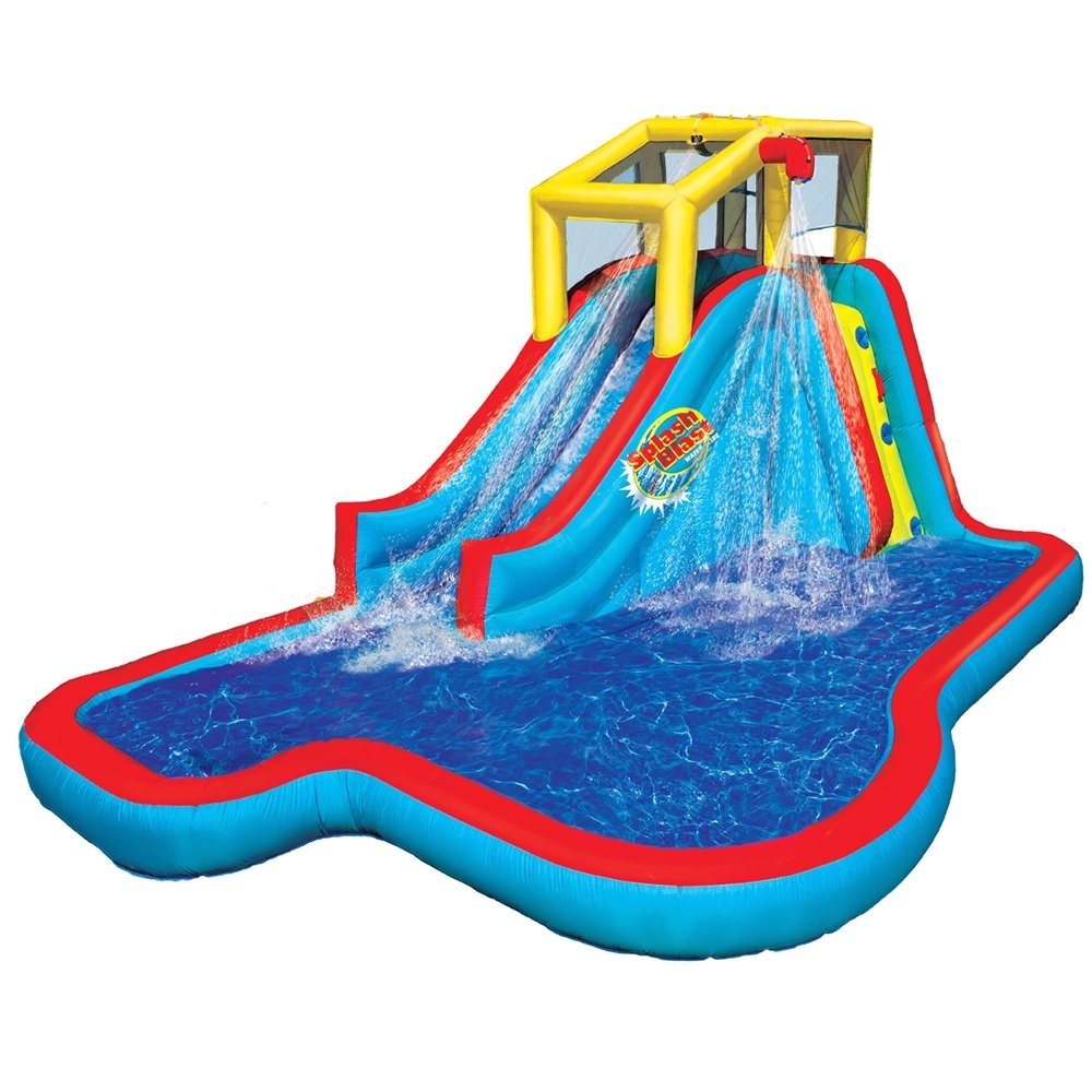 amazon com banzai spring summer toys slide n soak splash park constant air water slide nearly 8ft tall and includes blower motor small toys games