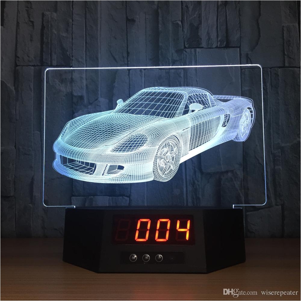 3d cool car illusion clock lamp night light