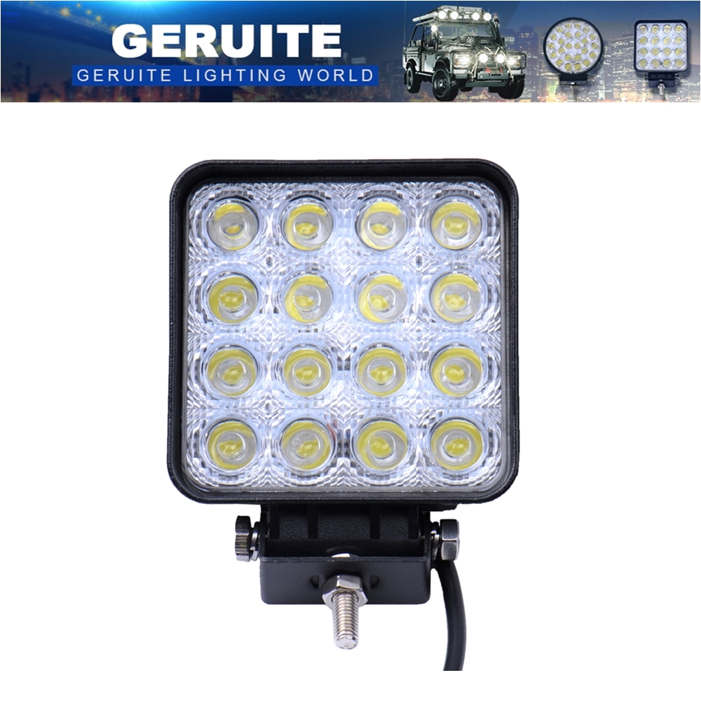 geruite 48w led spotlight square car lights for truck suv boating hunting fishing ip67 waterproof work light cars led spotlights in led spotlights from