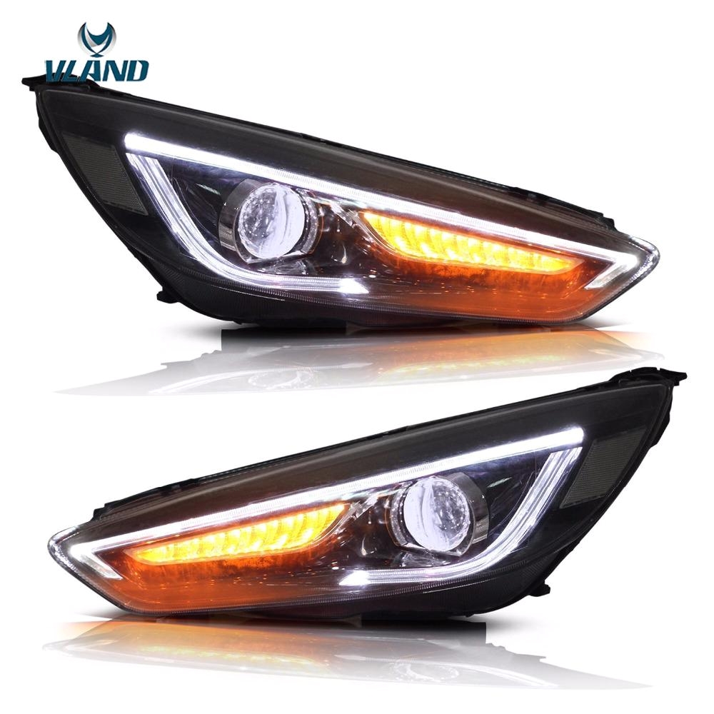 vland car styling headlights fit ford focus headlight 2015 2016 2017 led drl double beam head lamp turnlight running light led retractable work light led s