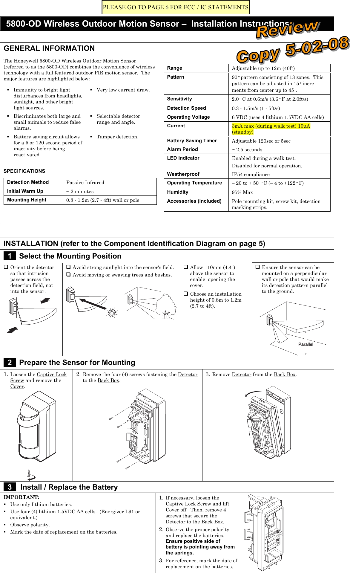 8dl5800pir od security transmitter user manual 5890 od wireless outdoor motion sensor honeywell international inc