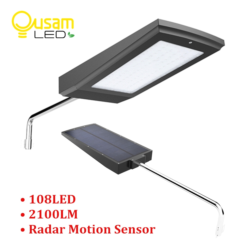 outdoor super bright solar light 108led 2100lm with radar motion sensor wireless solar panel lamp waterproof street lights in solar lamps from lights