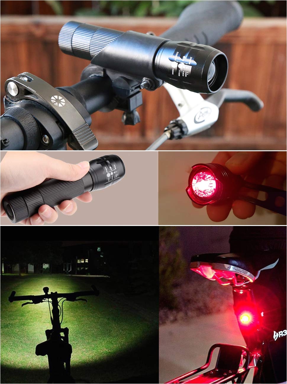 blusmart bicycle headlight taillight super bright led bicycle light set 600 lumen waterproof zoomable headlight 2 taillight bike light set