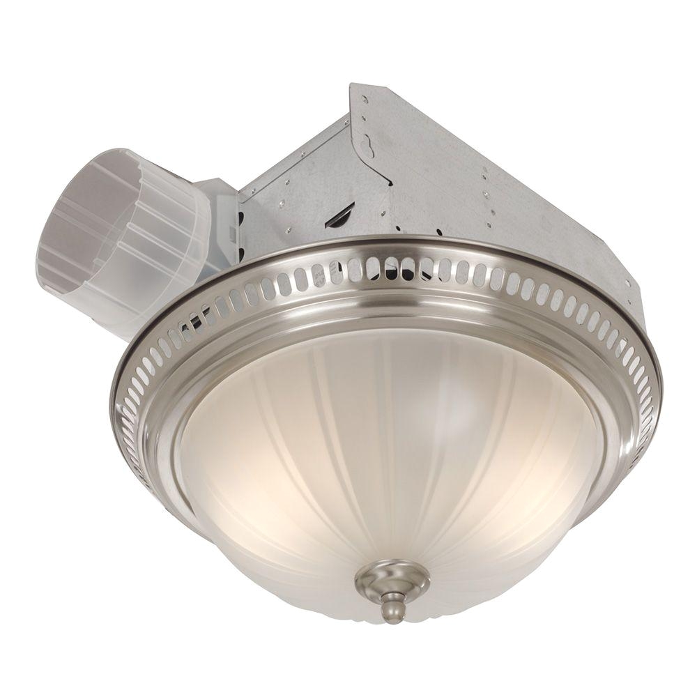 broan decorative satin nickel 70 cfm ceiling bathroom exhaust fan with light and glass globe