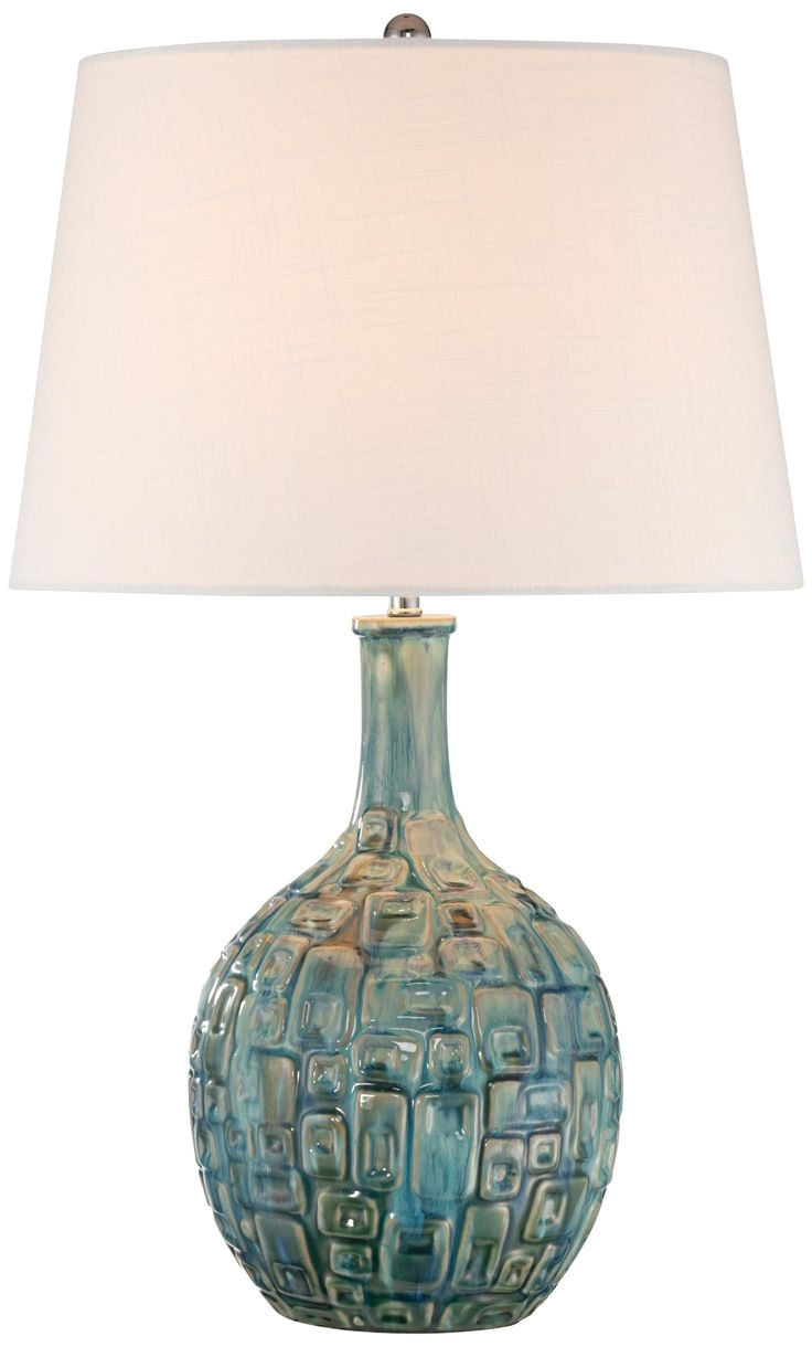 mid century teal ceramic gourd table lamp