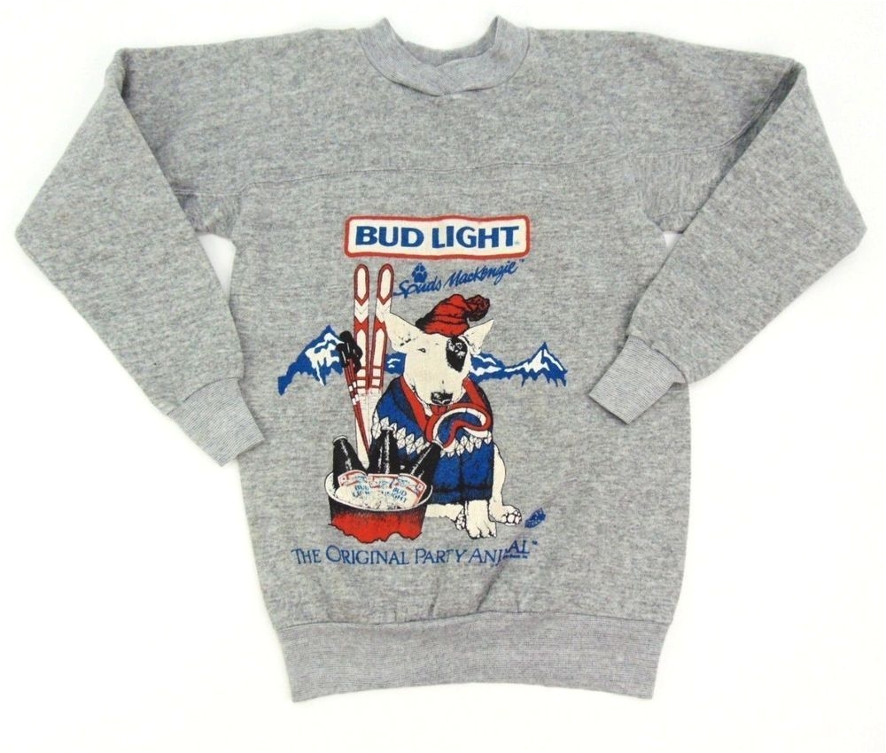 vintage 1987 spuds mackenzie bud light gray graphic fleece sweatshirt size small ebay link