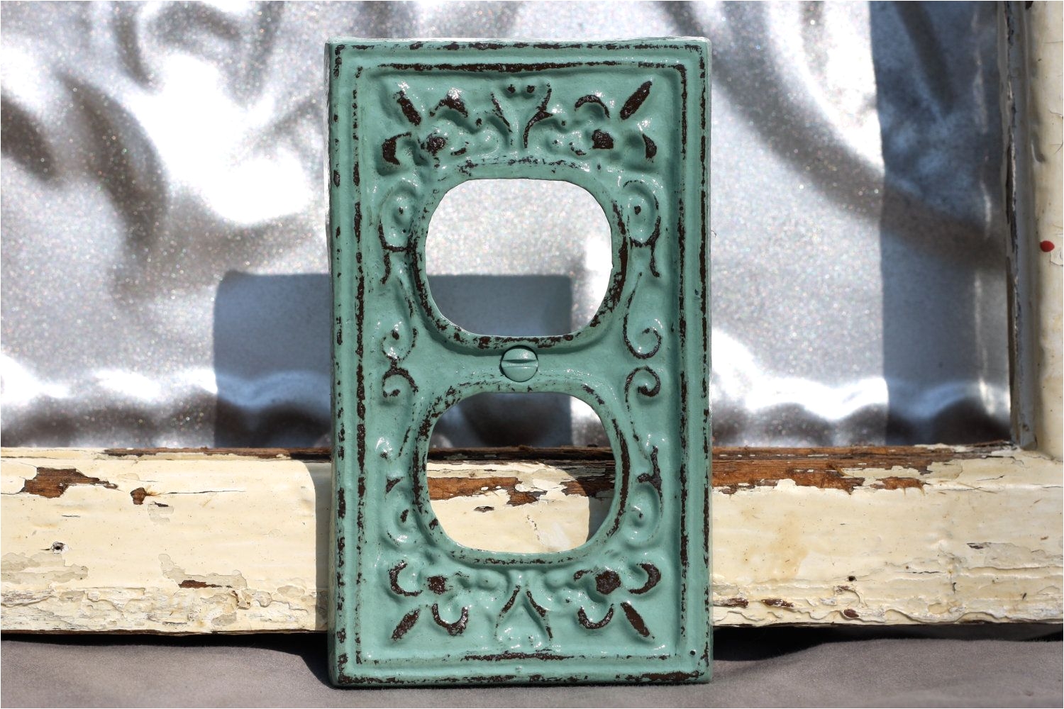 outlet cover cast iron fleur de lis jade shabby chic outlet light switch