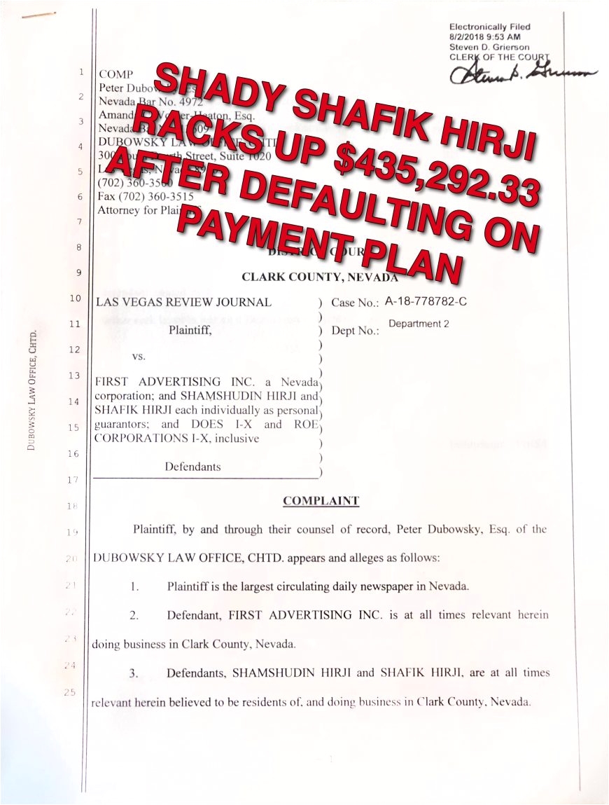 shafik hirji defaults on payment plan to resolve 435292 33 outstanding balance due to the lvrj it just doesnt stop with this guy