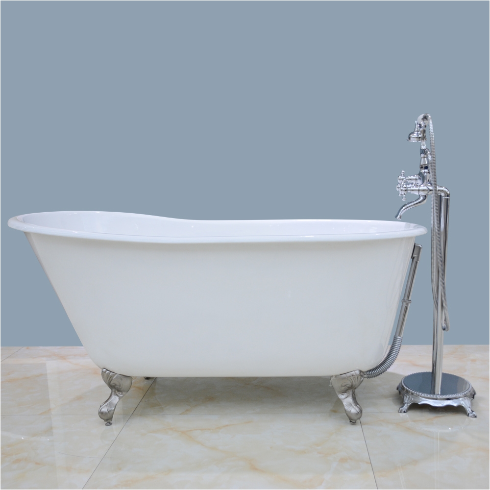 kingston brass aqua eden 53 cast iron slipper clawfoot bath tub with chrome feet