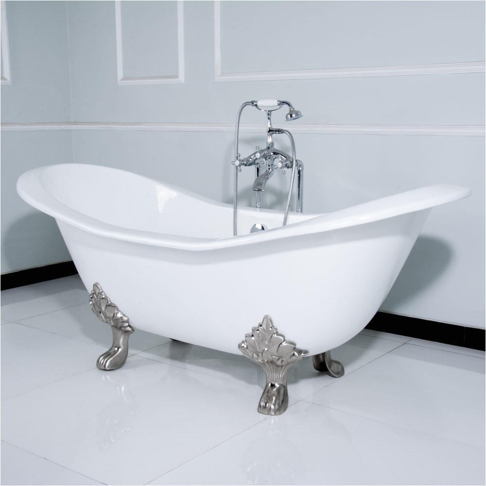 kingston brass aqua eden 72 cast iron double slipper clawfoot bathtub with chrome feet