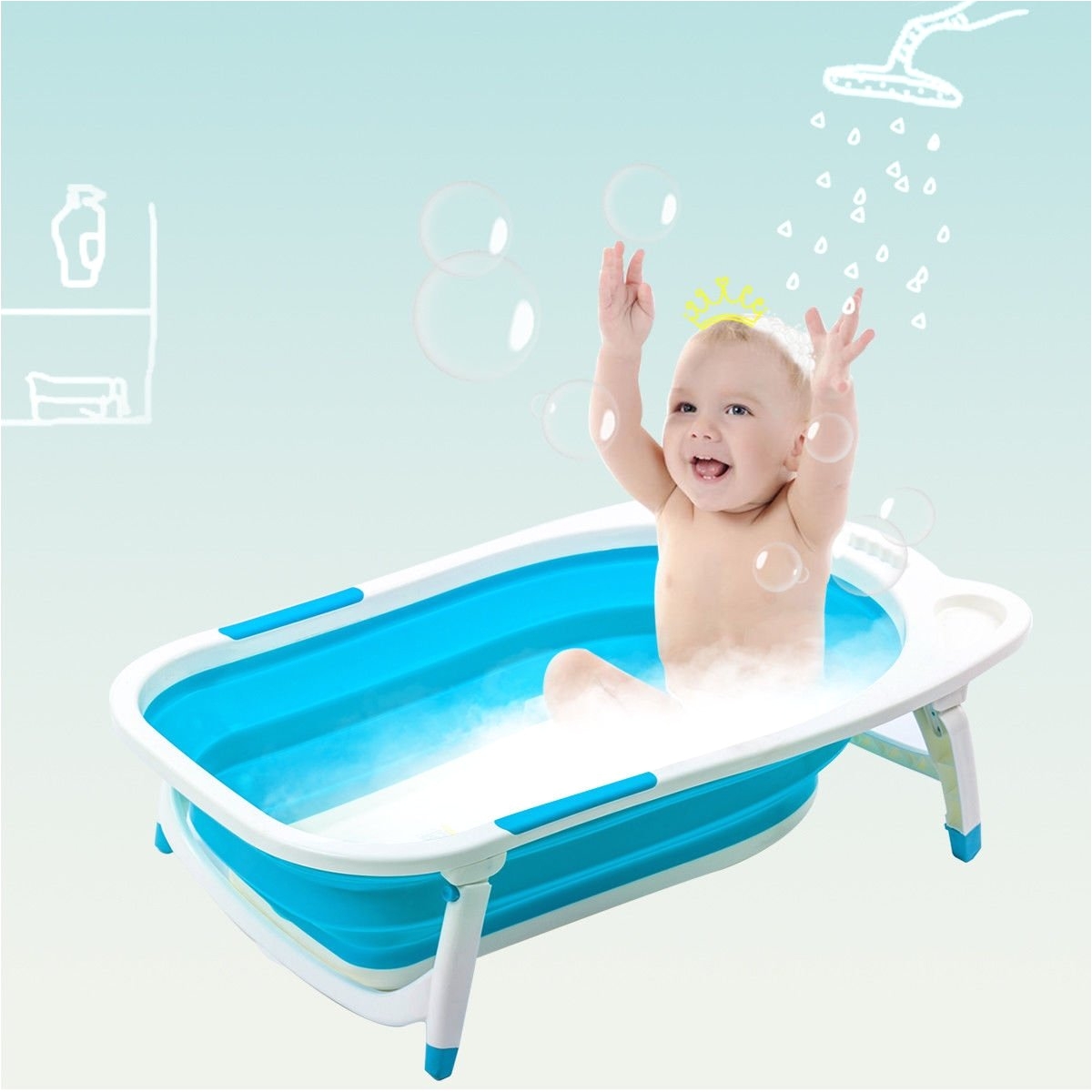 shop gymax blue baby folding bathtub infant collapsible portable shower basin w block free shipping today overstock com 20595752
