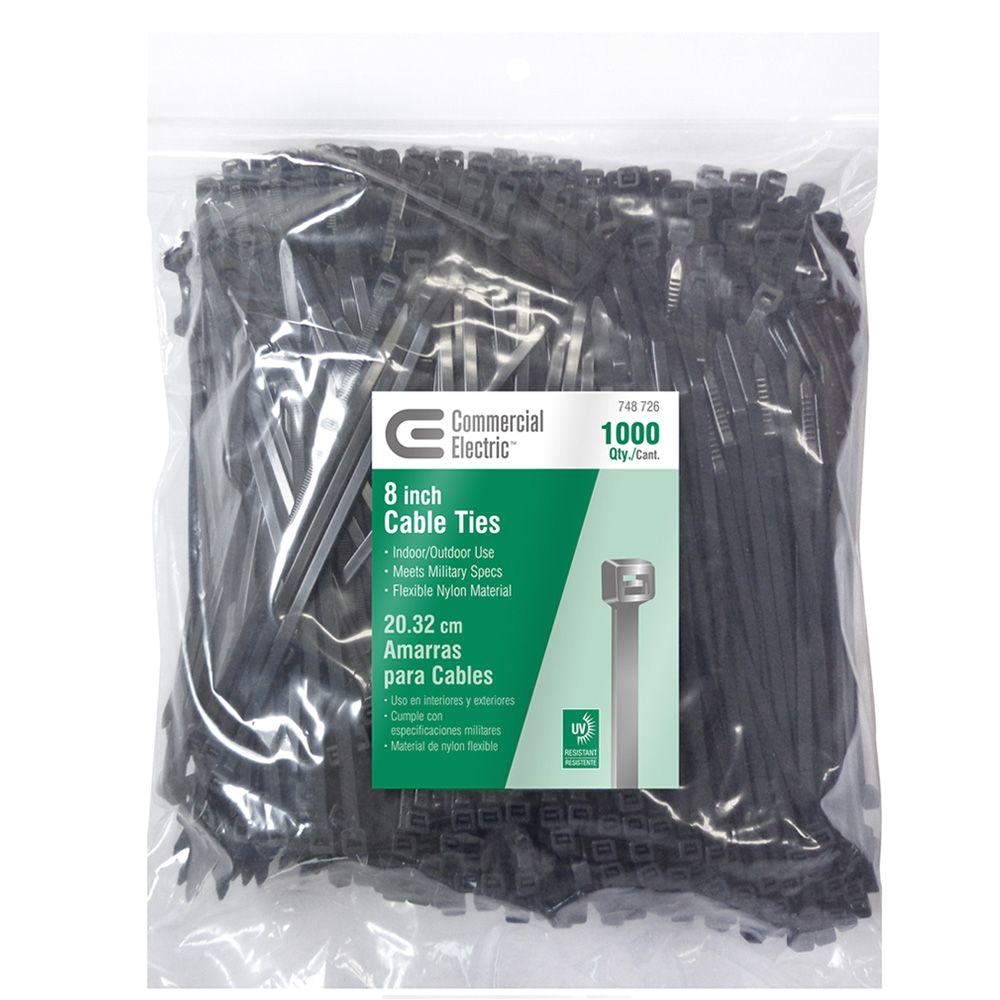 commercial electric 8 in uv cable tie black 1000 pack