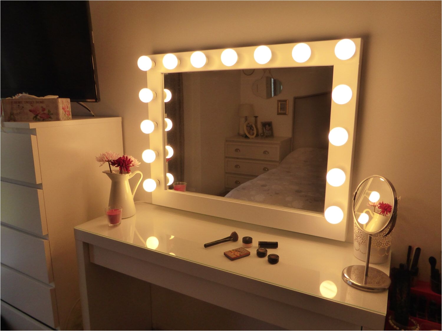 hollywood lighted vanity mirror large makeup mirror with lights wall hanging free standing perfect for ikea malm vanity bulbs not included by