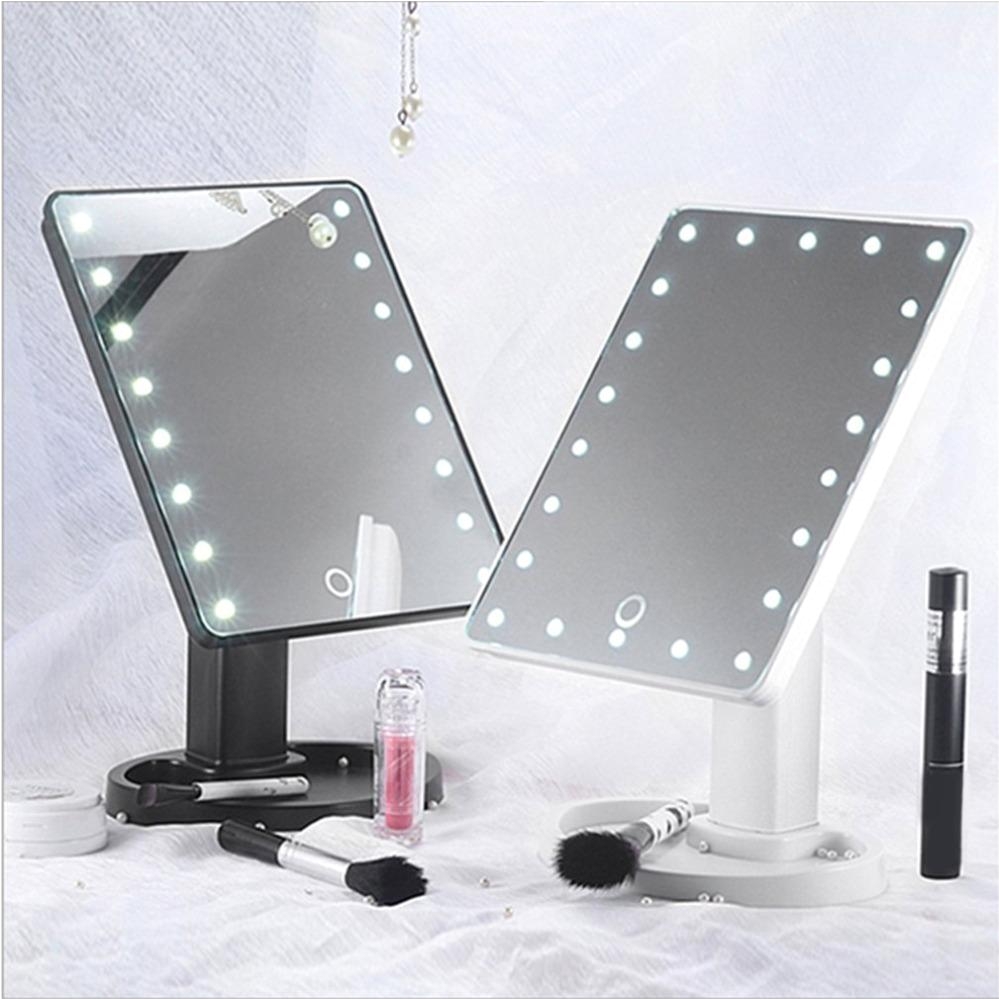 newest portable size 22led women facial makeup mirror 360 degree rotation touch induction tabletop cosmetic makeup mirror brass mirror conair makeup mirror