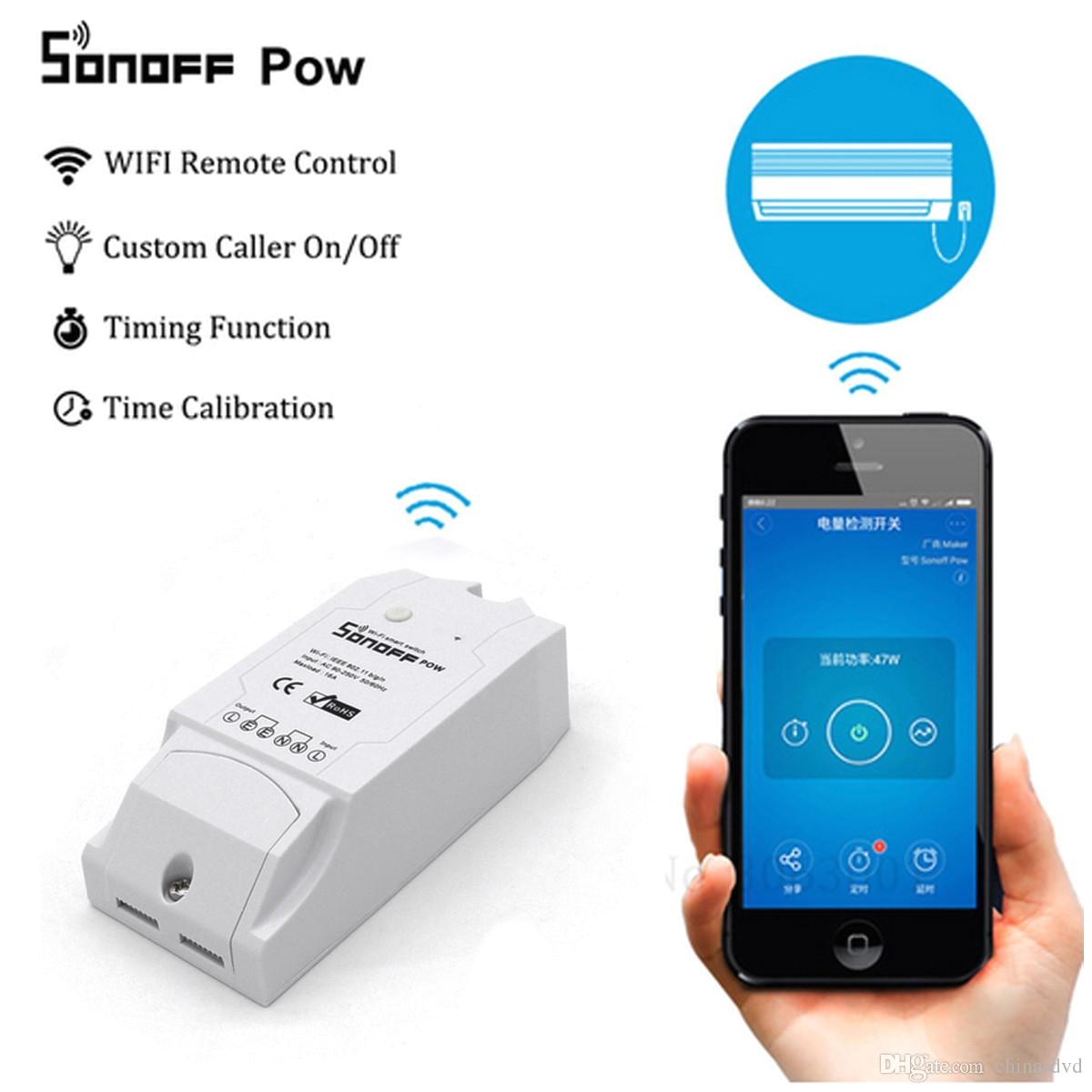 authentic sonoff pow smart wifi switch controller with real time power consumption measurement 16a 3500w smart home device via android ios sonoff pow smart