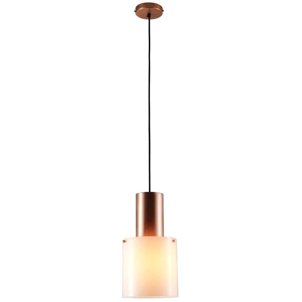 a striking combination of satin copper and opal glass give the walter pendant light a very