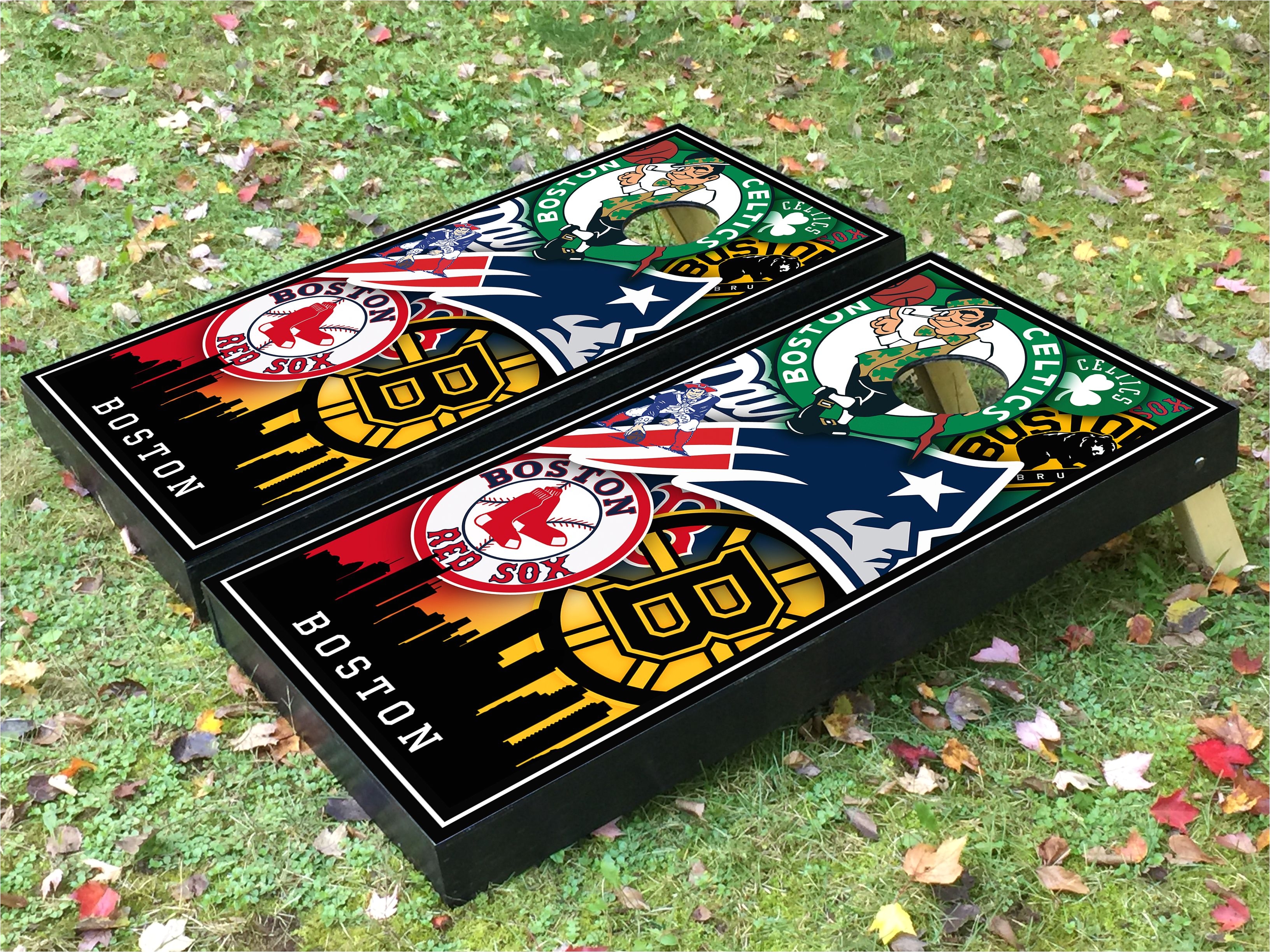 boston bruins boston celtics boston red sox and new england patriots custom cornhole boards