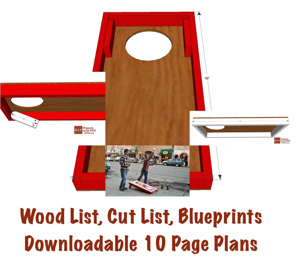 in depth 10 page downloadable pdf plans for making a cornhole board toss set