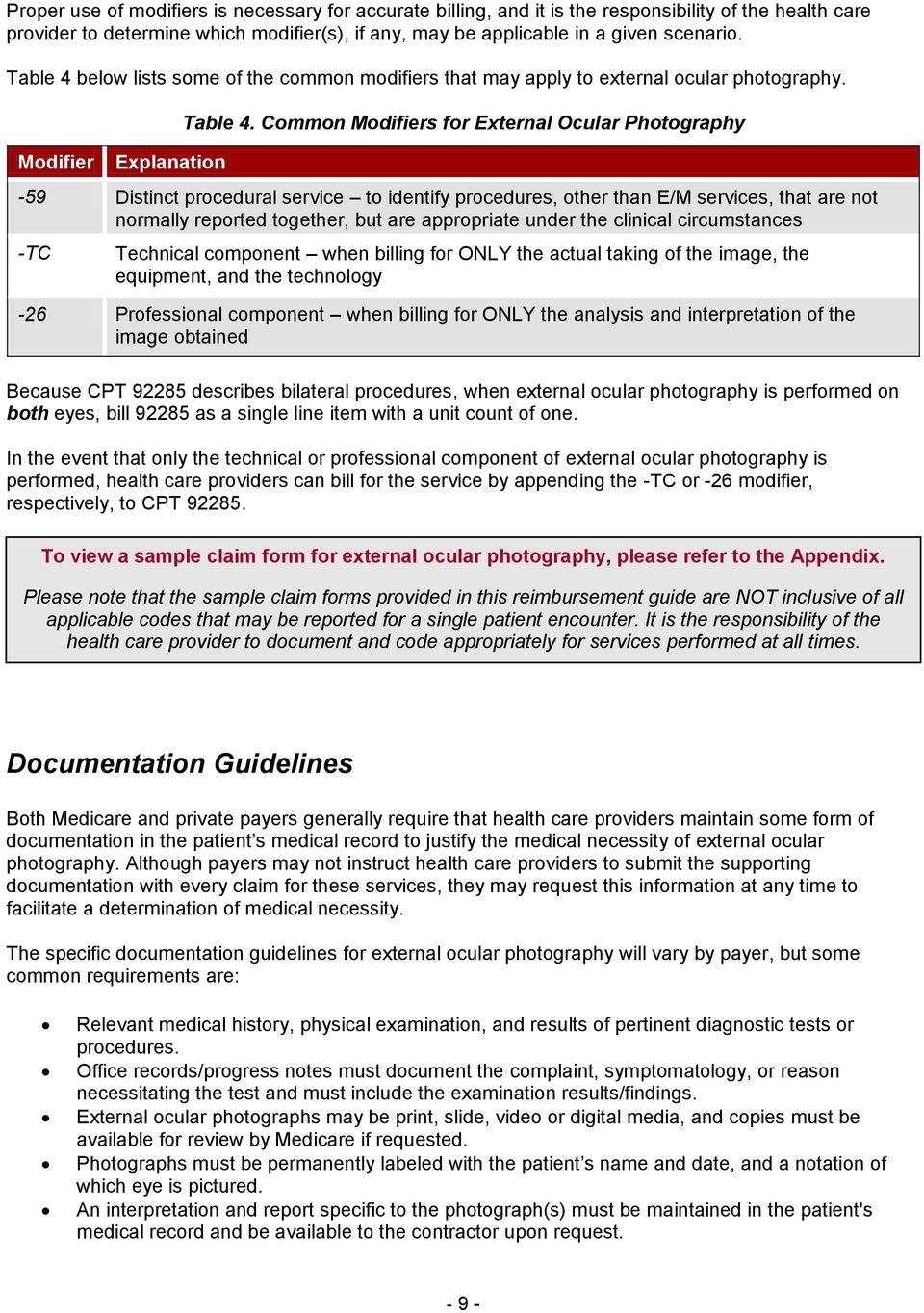 common modifiers for external ocular photography 59 distinct procedural service to identify procedures other