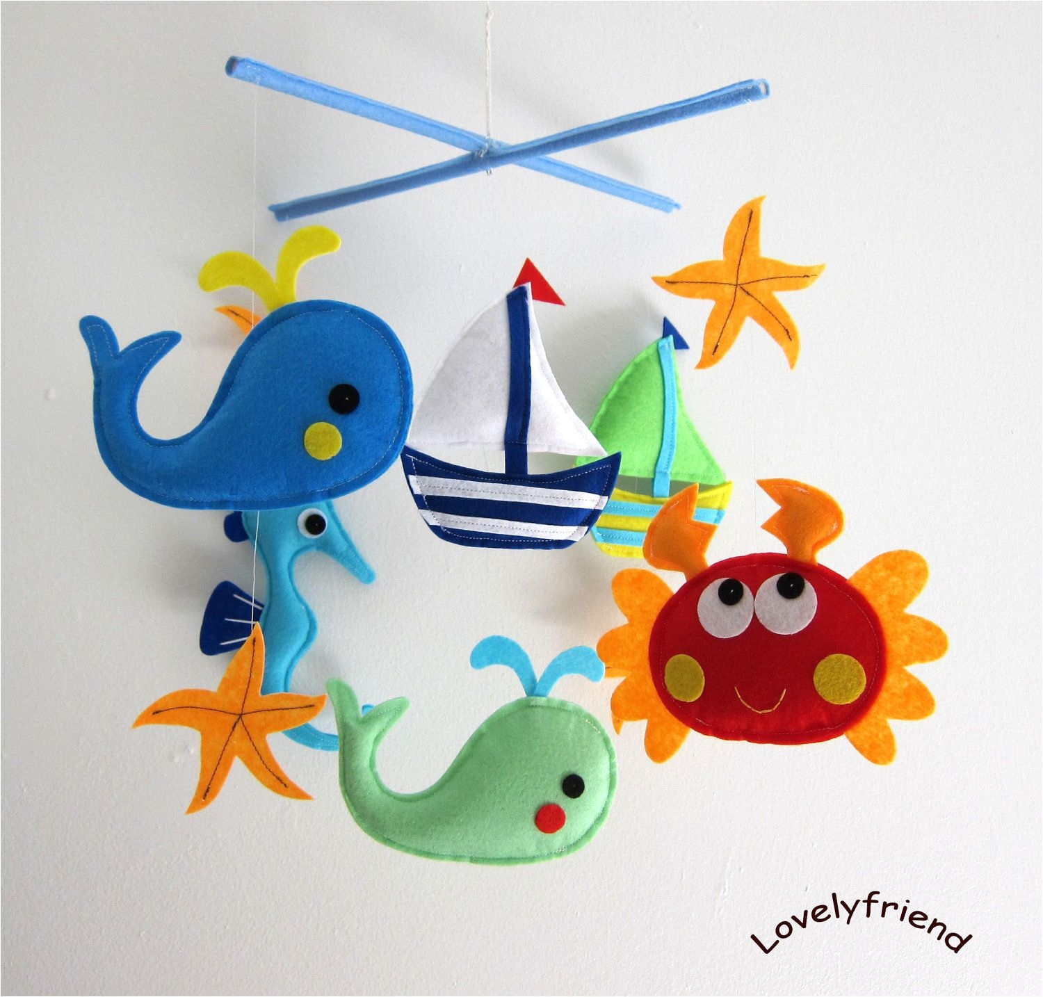 baby crib mobile baby mobile felt mobile nursery mobile whale crab seahorse sailboat design custom color available 78 00 via etsy