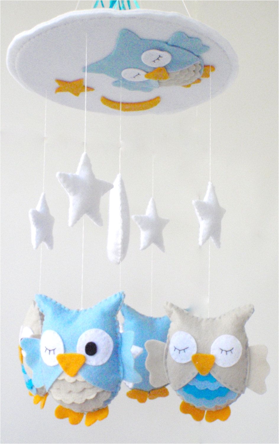 baby crib mobile baby mobile nursery crib mobile turquoise and beige owl mobile sleeping owls 90 00 via etsy