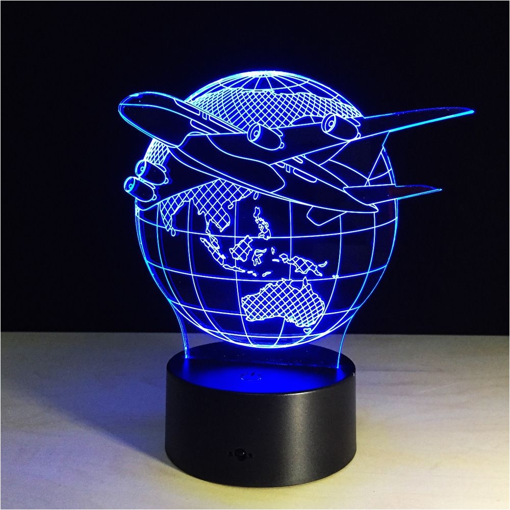 plane fly earth 3d lamp 7 color change remote switch small night light colored lights atmosphere