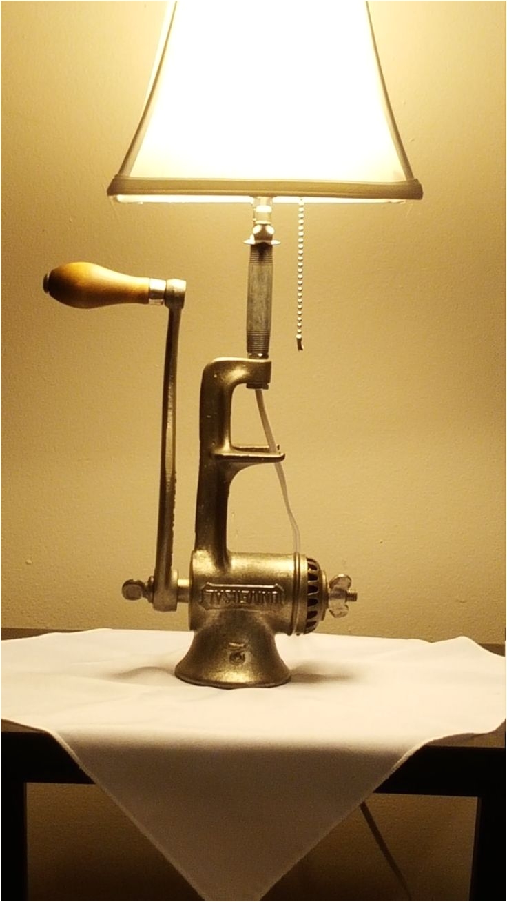 antique meat grinder lamp by creativemarc on etsy