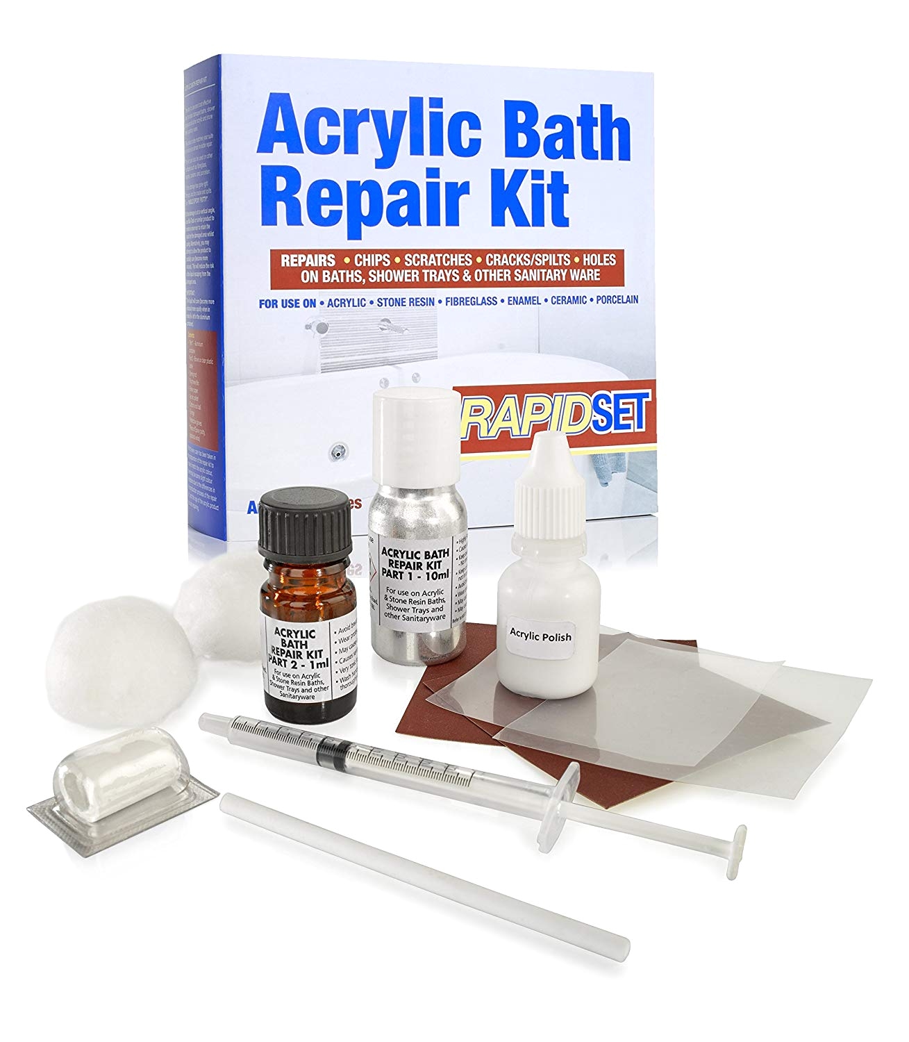 amazon com acrylic bath repair kit putty repairs cracks splits holes chips scratches in baths shower trays european white 1w28 lucite ici