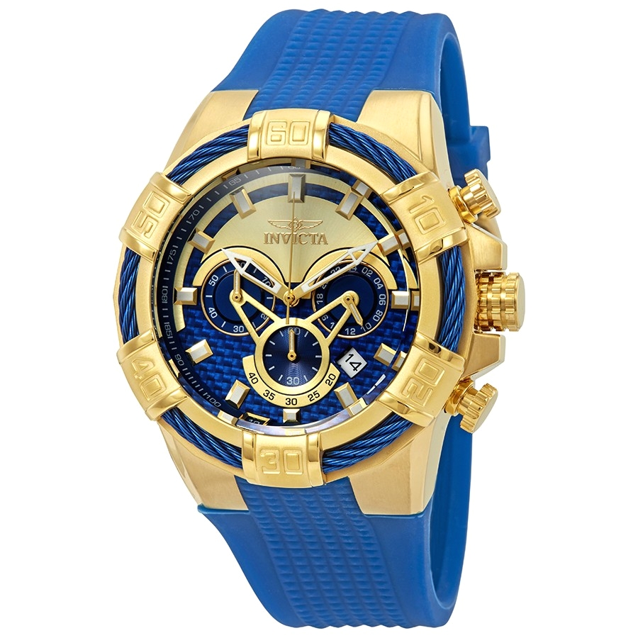 invicta bolt chronograph gold and blue dial mens watch 24698
