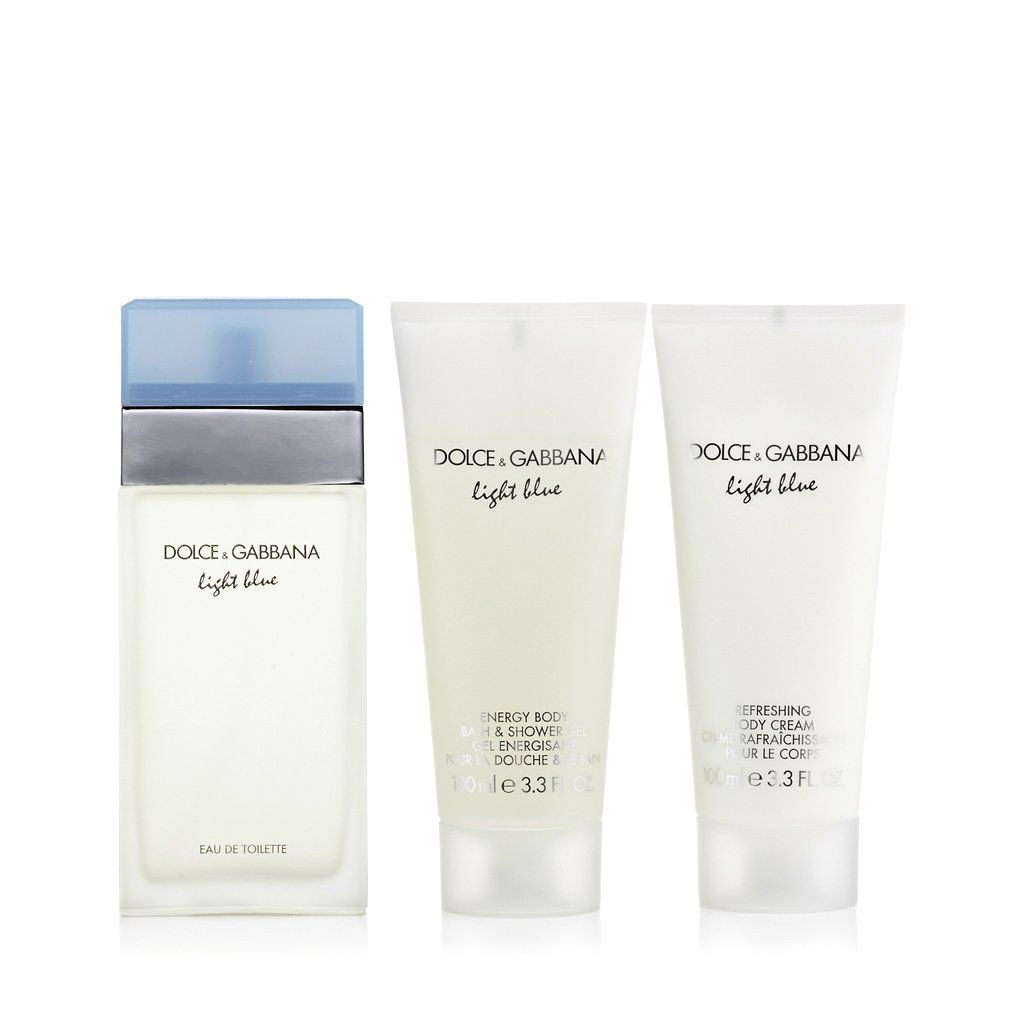 light blue gift set eau de toilette body cream and shower gel for women by dg